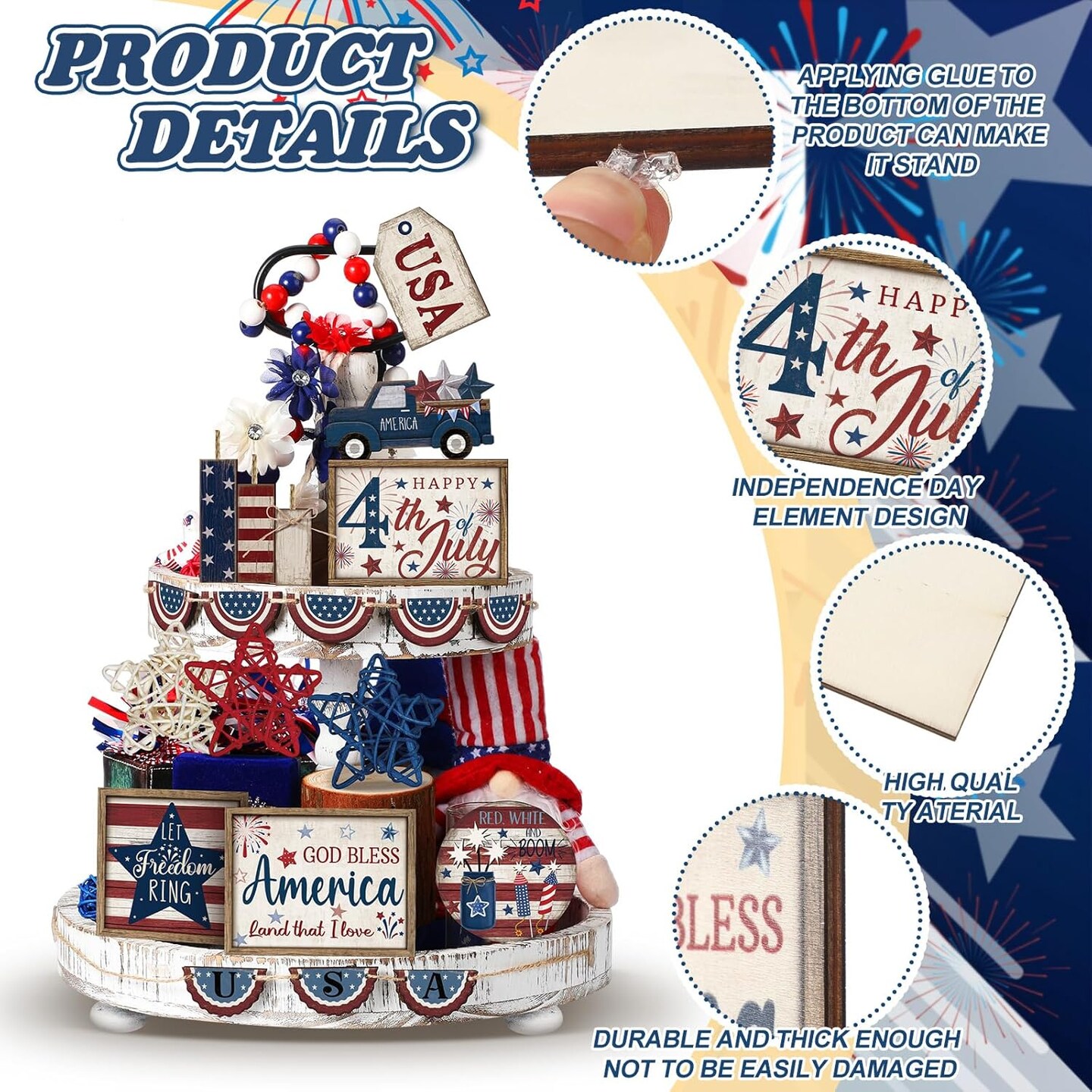 20 Pcs 4th of July Patriotic Tiered Tray Decoration Independence Day