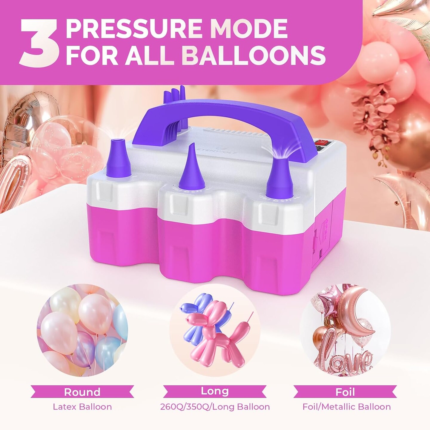 P600 Electric Balloon Pump for All Balloons with 3 Nozzles 110V 600W Balloon Blower for Party Metalic Latex 260q Foil Balloons, Balloon Inflator for Birthday Decorations