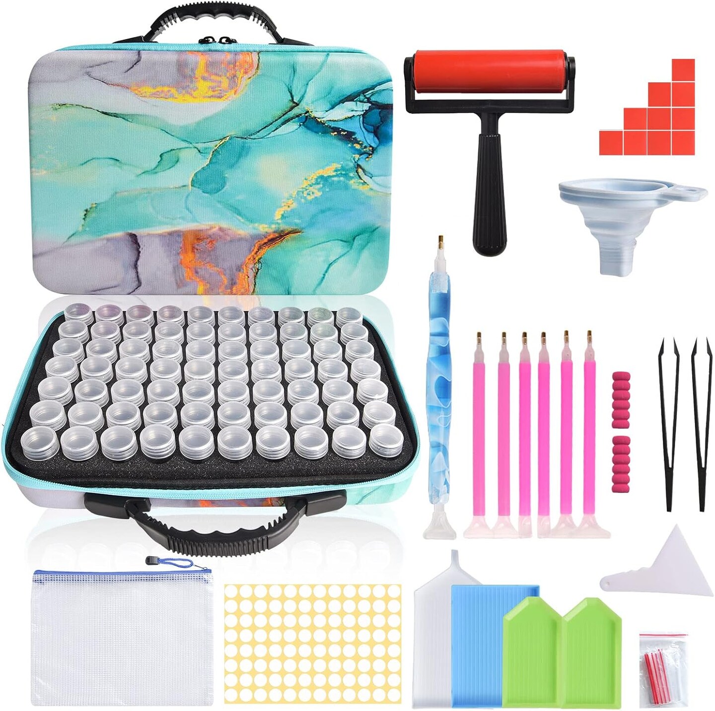 70 Slots Diamond Painting Storage Containers, 5d Diamond Art Accessories and Tools, Diamond Painting Accessories Kit DIY Art Craft Jewelry Beads Rhinestones Organizer Box(Green)