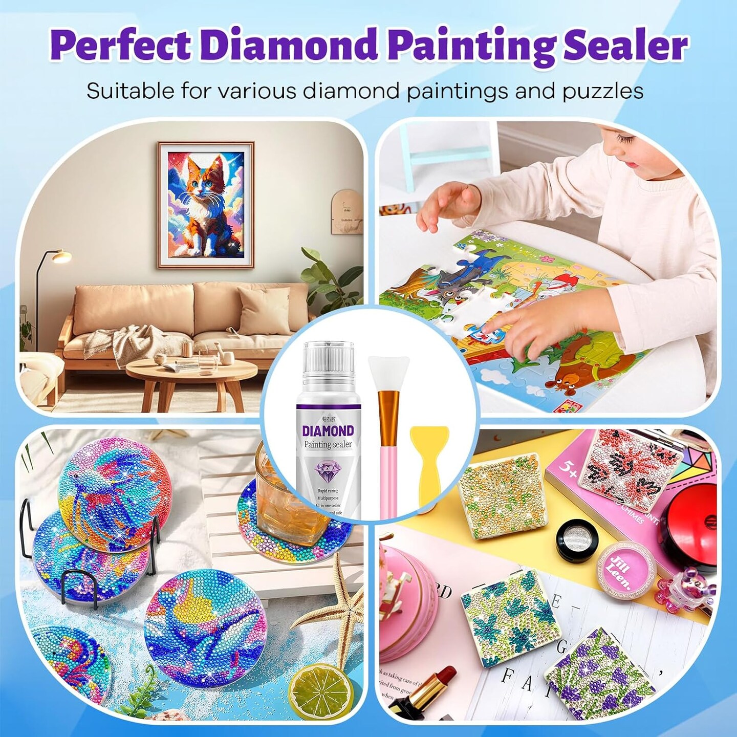 Diamond Painting Sealer 120ML,Diamond Art Accessories Tools, Diamond Art Glue with Silicone Brush,Permanent Hold & Shine Effect Conserver for Diamond Paintings and Puzzles(4OZ)