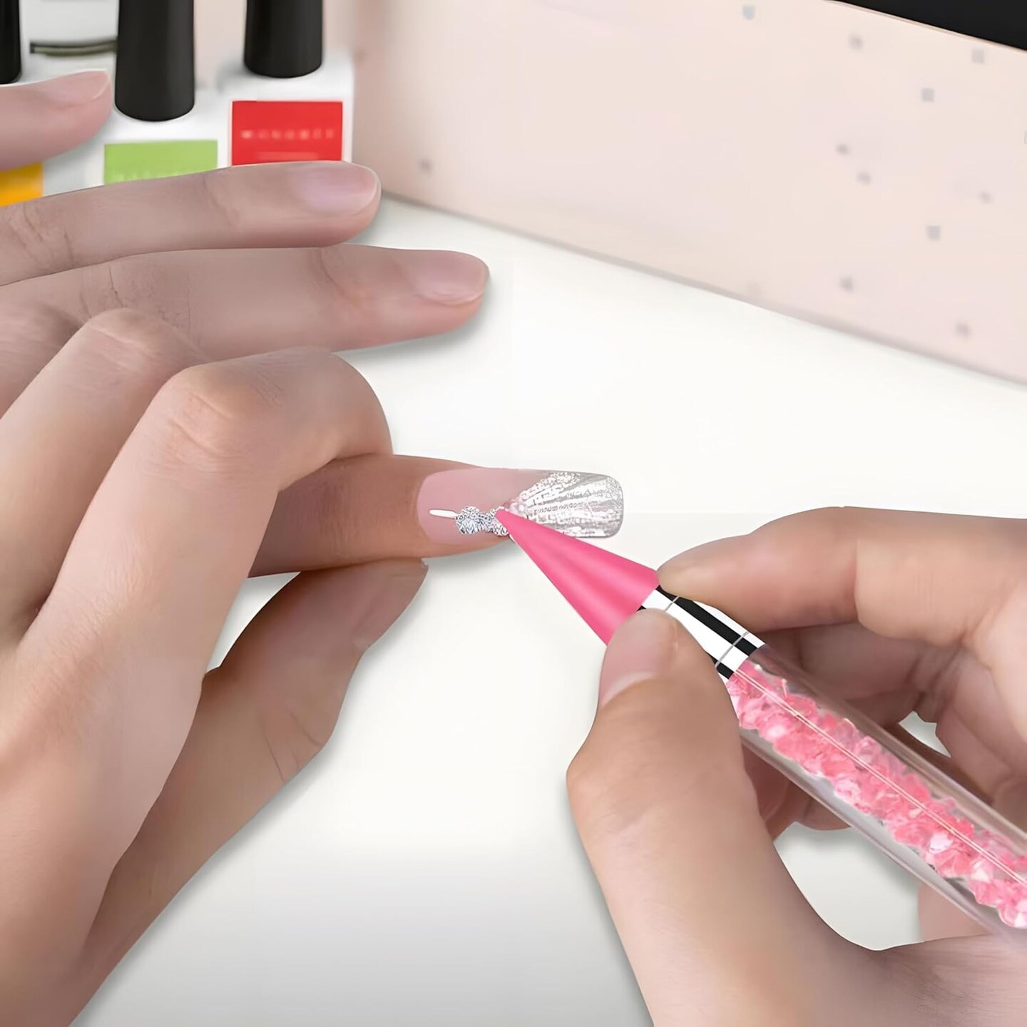 Rhinestone Picker Tool,2 Pcs Rhinestones Diamond Painting Dotting Pen,Rhinestone Tool,Gem Picker Tool,Manicure Nail Art DIY Decoration Tool,Wax Pencil for Rhinestones (Purple and Pink)