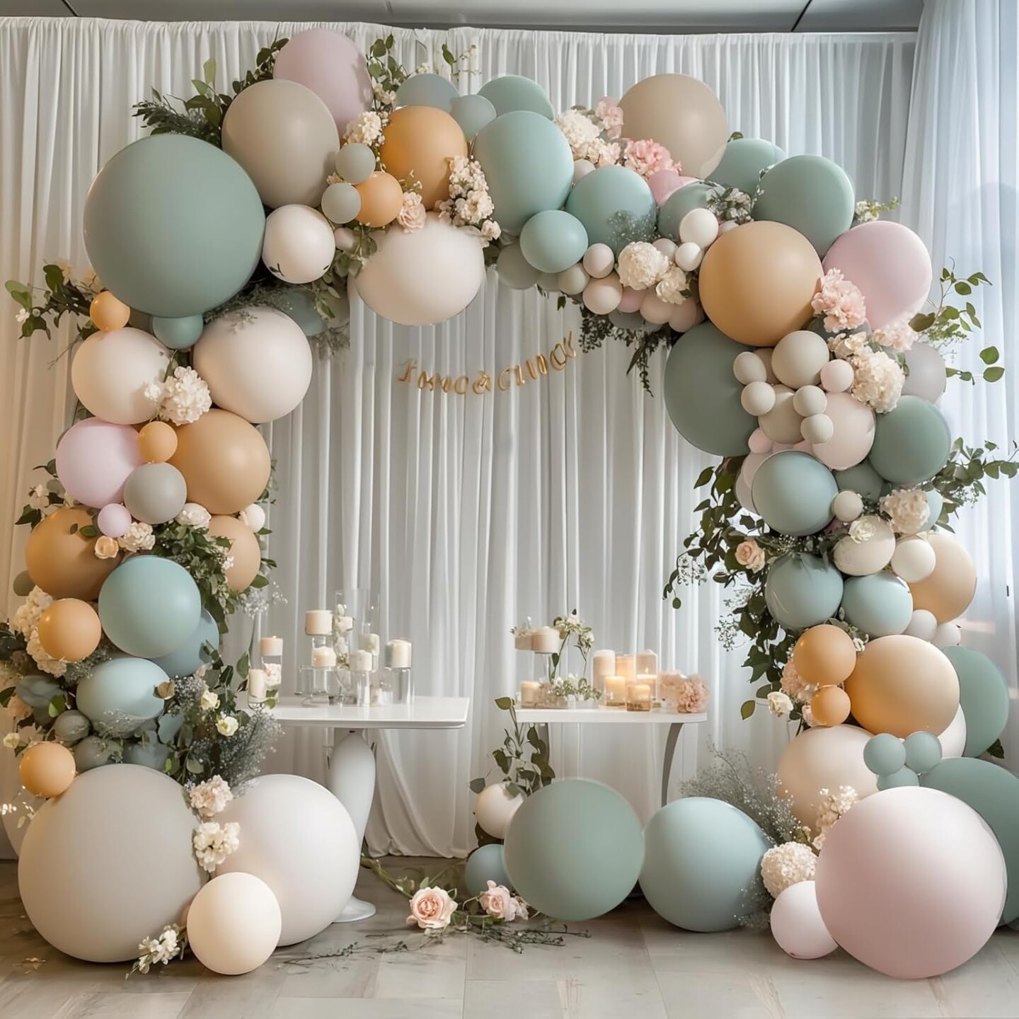 Dusty Green & Nude Balloon Arch Kit – Pastel Balloons for Wedding & Birthday Party Decor