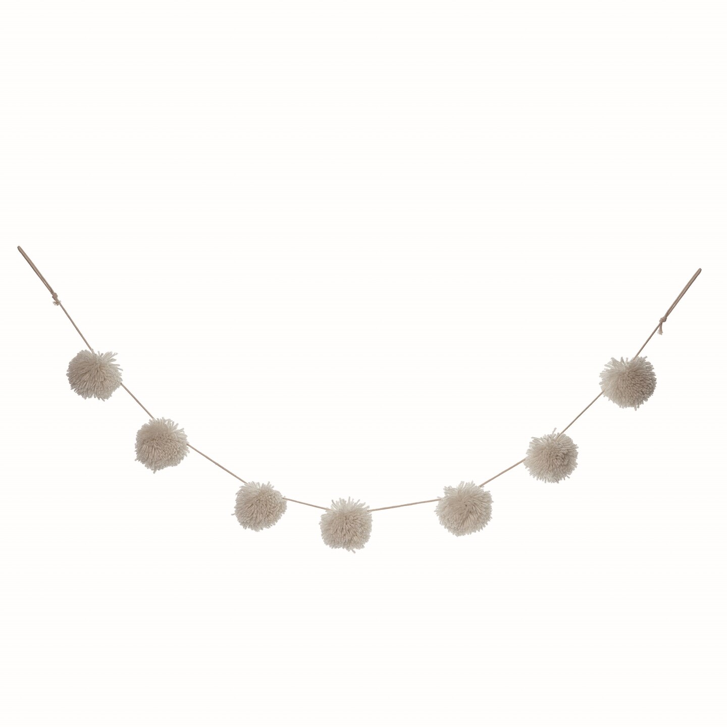 Transpac 43.25&#x22; Gray Christmas Plush Pom Garland, Polyester, Off-White, Indoor Tabletop Decor, Banners &#x26; Garlands, 3.25&#x22; Height