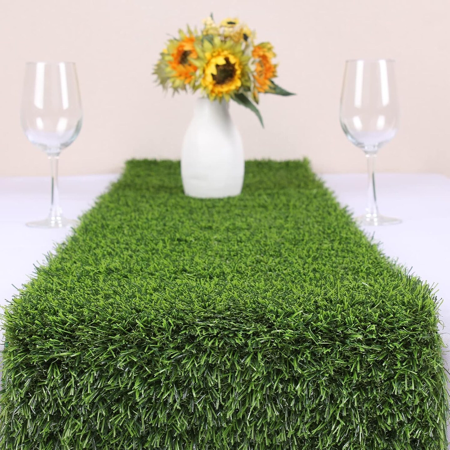 Artificial Grass Table Runner 14 x 48 Inch Washable Synthetic Grass Table Runner Durable Trimmable Grass Rug Roll Tabletop Decorations Faux Grass Table Runner for Tea Party Decorations Wedding