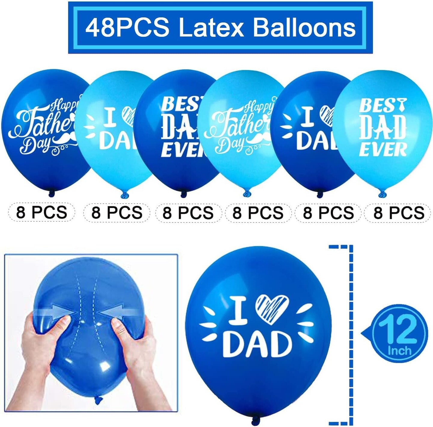 Fathers Day Balloons Party Decorations Supplies - 48PCS Latex 12inch Happy Father&#x27;s Day Party Supplies - Best Dad Ever Party Decorations