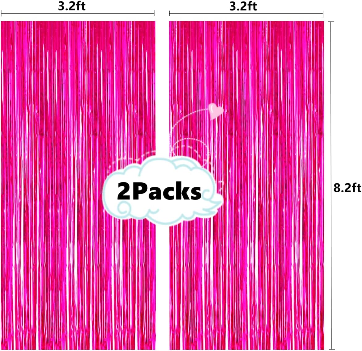 2 Pcs 3.2ft x 8.2ft Shiny Hot Pink Metallic Tinsel Foil Fringe Curtains Photo Booth Backdrop for Birthday Wedding Holiday Celebration Bachelorette Party Decorations (Hot Pink)