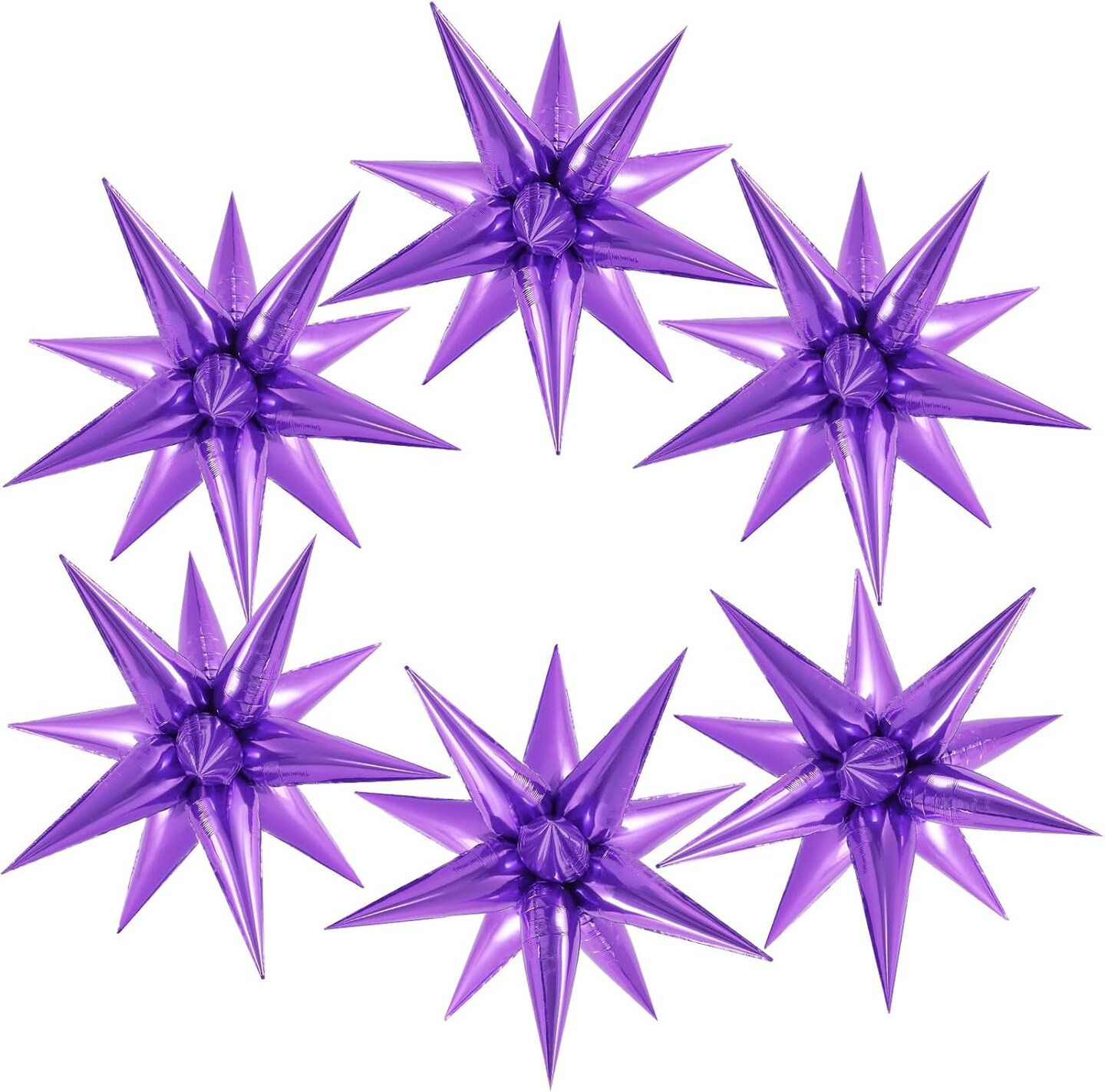 72PCS Purple Star Foil Balloons – 12-Point Starburst Party Decorations for Birthday & Wedding