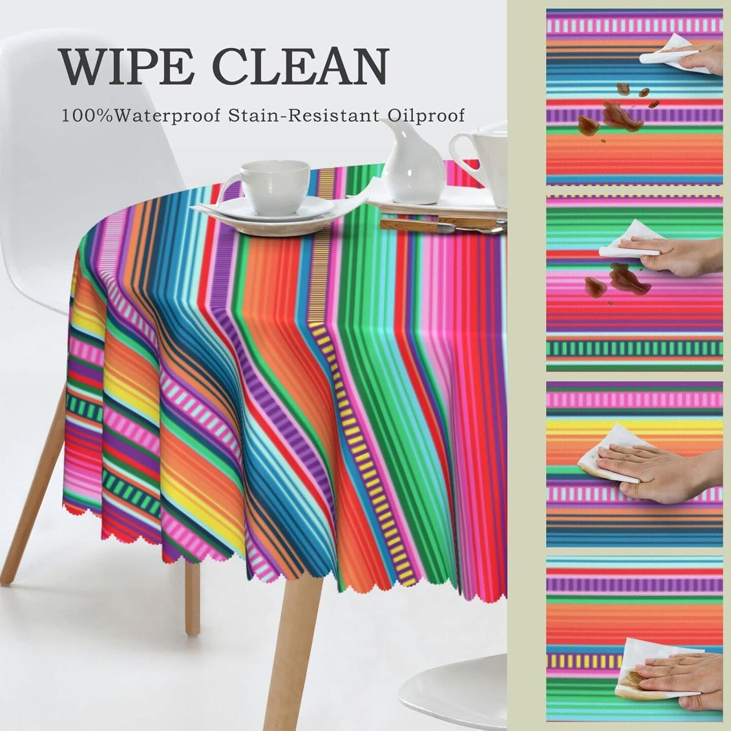 Mexican Tablecloth Serape Table Cover Washable Tabletop for Kitchen Dinning Decoration Round 60inch