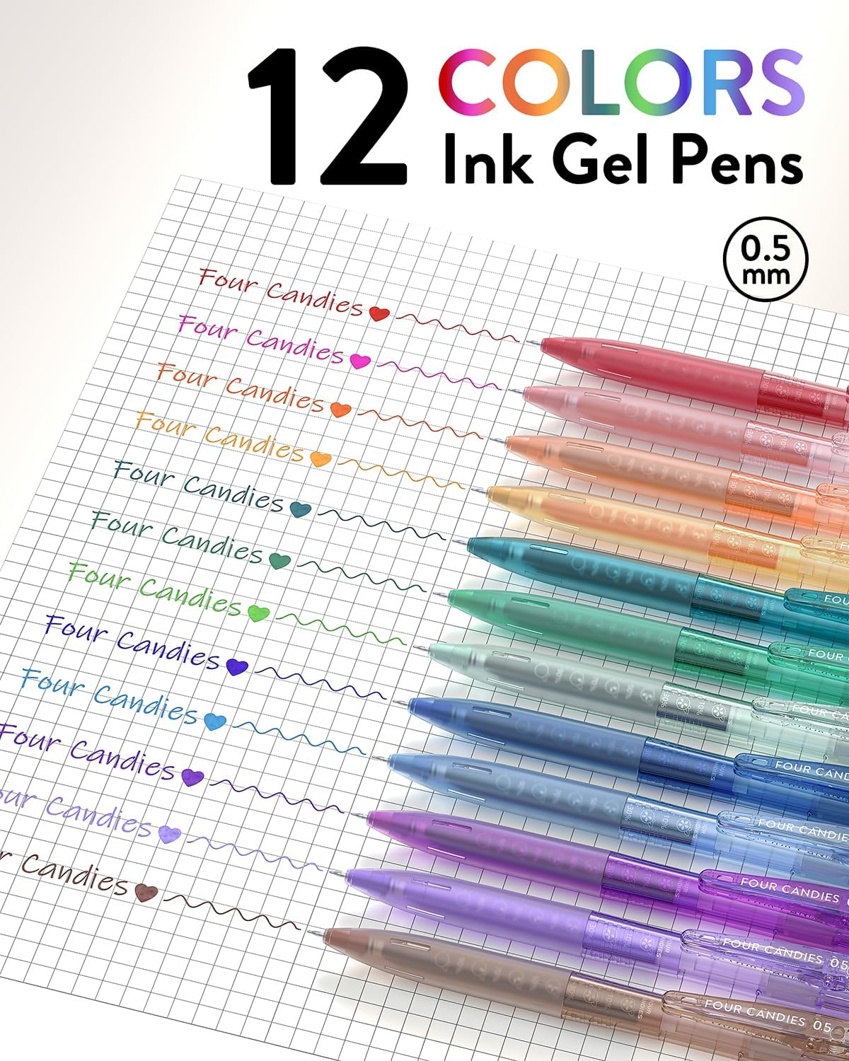 12Pack 0.5mm Quick Dry Retractable Gel Pen Set, Cute Transparent Fine Point Multicolor Note Taking Aesthetic lnk Pens, Comfort Grip 12 Ink Colors Drawing Writing School Office Home