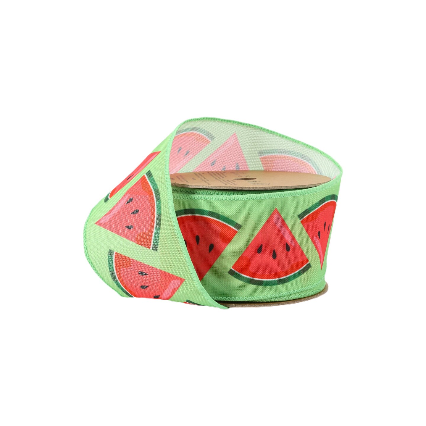 2 1/2&#x22; Wired Ribbon | Watermelon Slice on Green | 10 Yard Roll