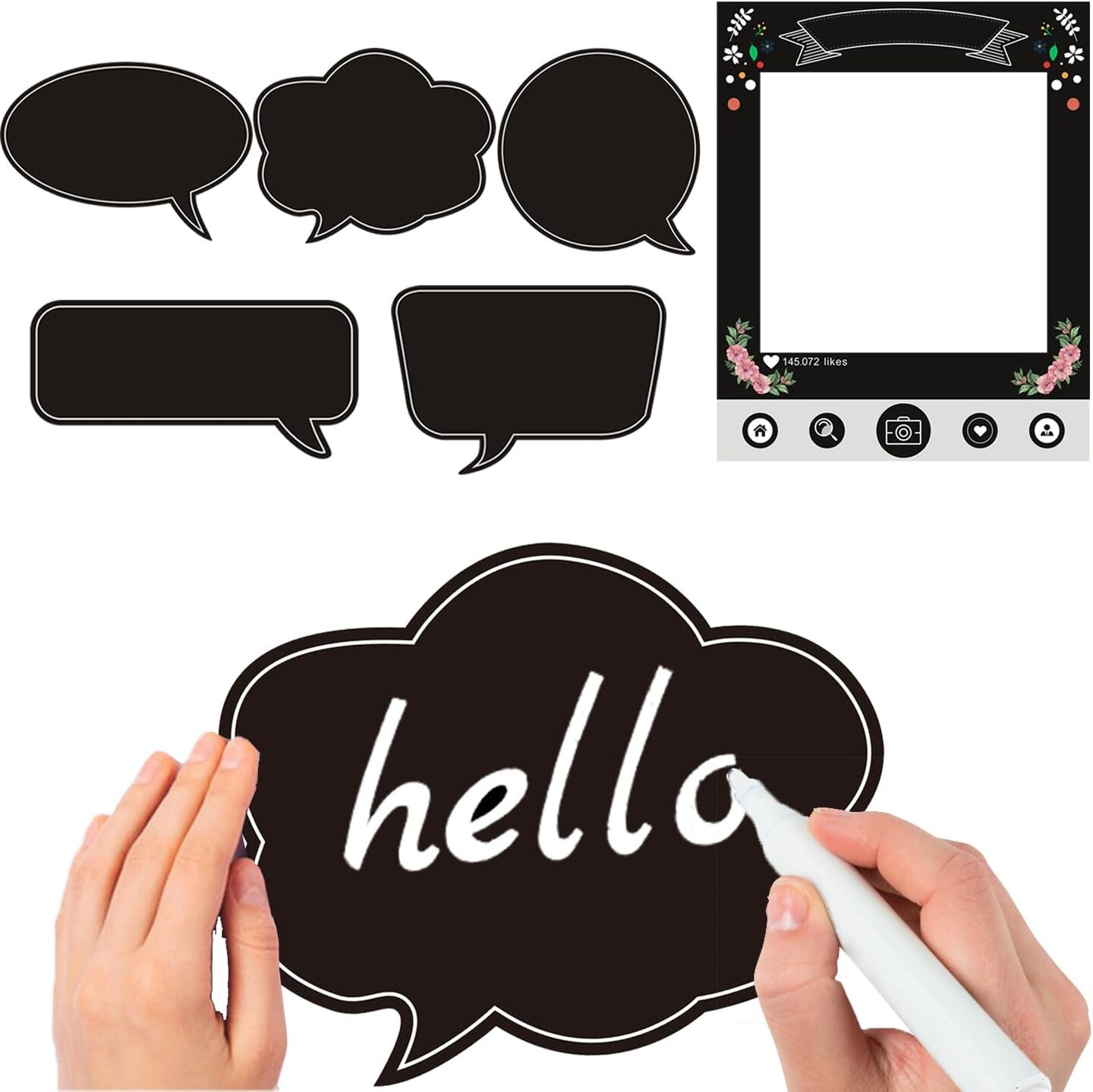 31pcs Insta-Themed Social Media Party Photo Booth Props, Insta Selfie Frame with Emoji &#x26; Speech Bubble Props for Birthday, Graduation, Festivals, Anniversary, Wedding Event Decoration Party Supplies