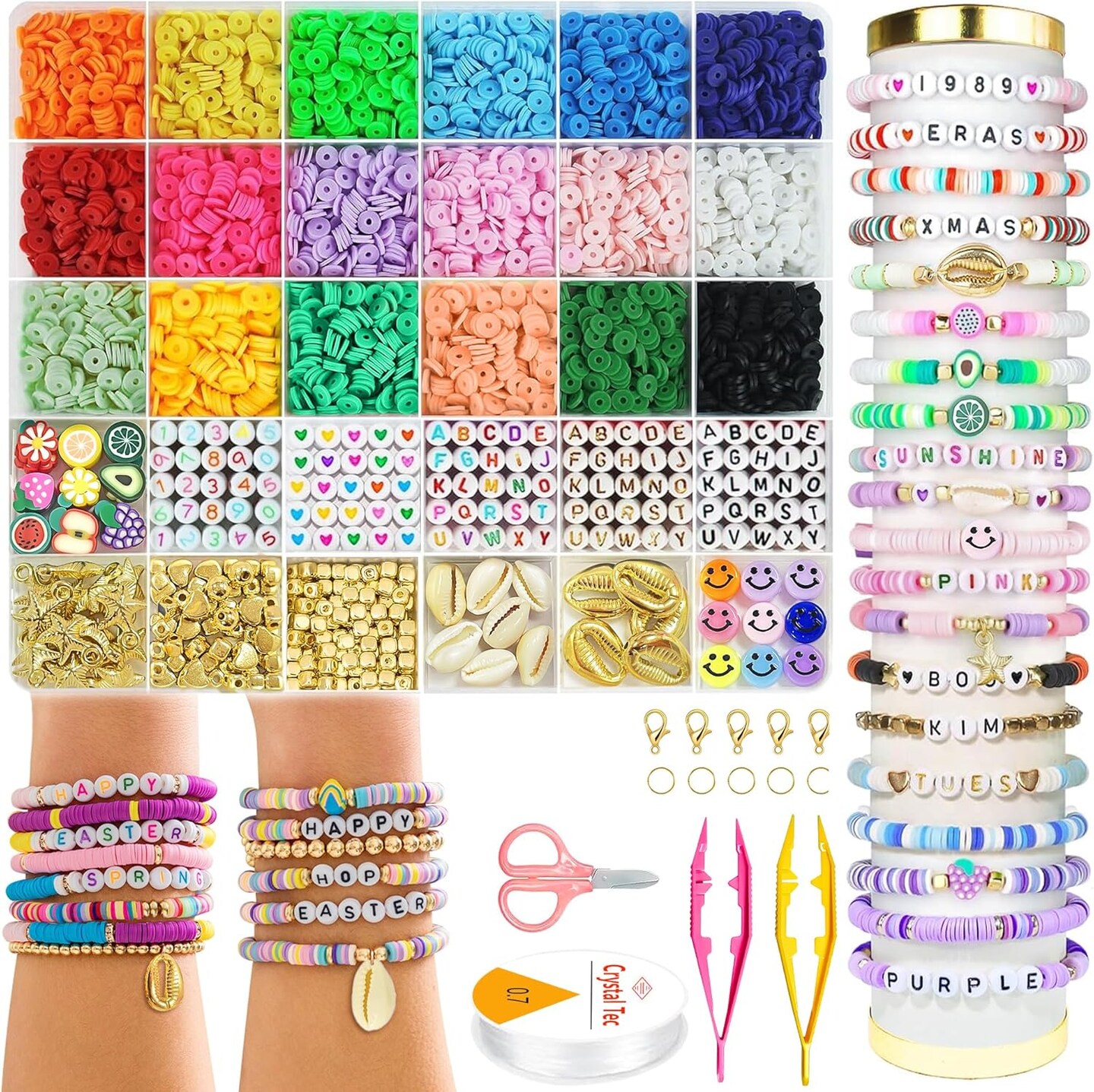 Easter Basket Essentials for Kids Girls - 5300 Clay Beads Bracelet Making Kit,Arts and Crafts for Kids Ages 8-12,Easter Crafts Games Toys for 3-10 Year Old Birthday Gift,Stuff Supplies
