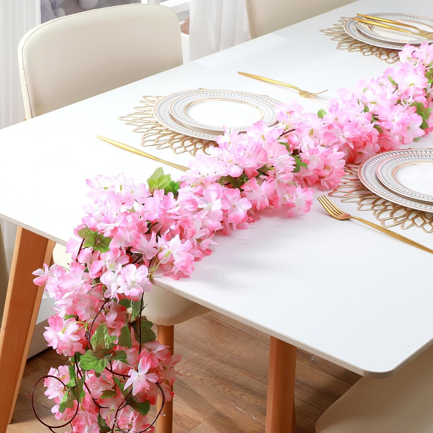 12-Pack Pink Cherry Blossom Flower Vines, 92.5ft for Party Decor