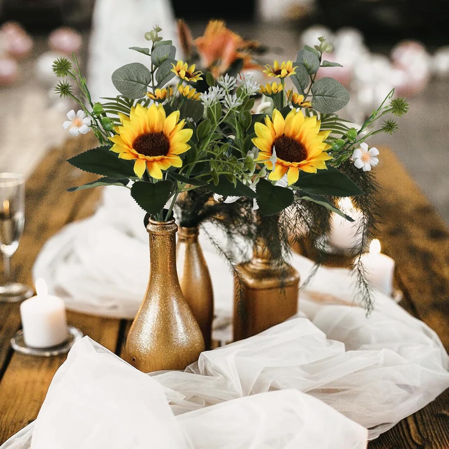 Artificial Flowers Fake Sunflowers 8 Bunches Silk Summer Flowers Faux Sunflower Arrangements for Table Centerpieces Home Kitchen Office Windowsill Hanging Wedding Decor