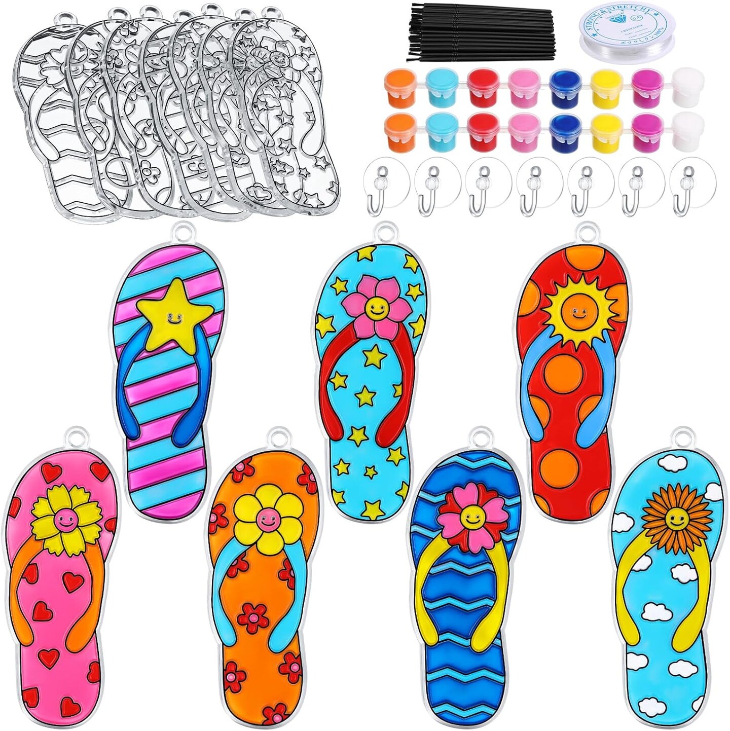 28 Sets Flip Flop Suncatchers Craft Kits for Kids Summer Window Paint Art Ornaments Crafts Flip Flop DIY Decor