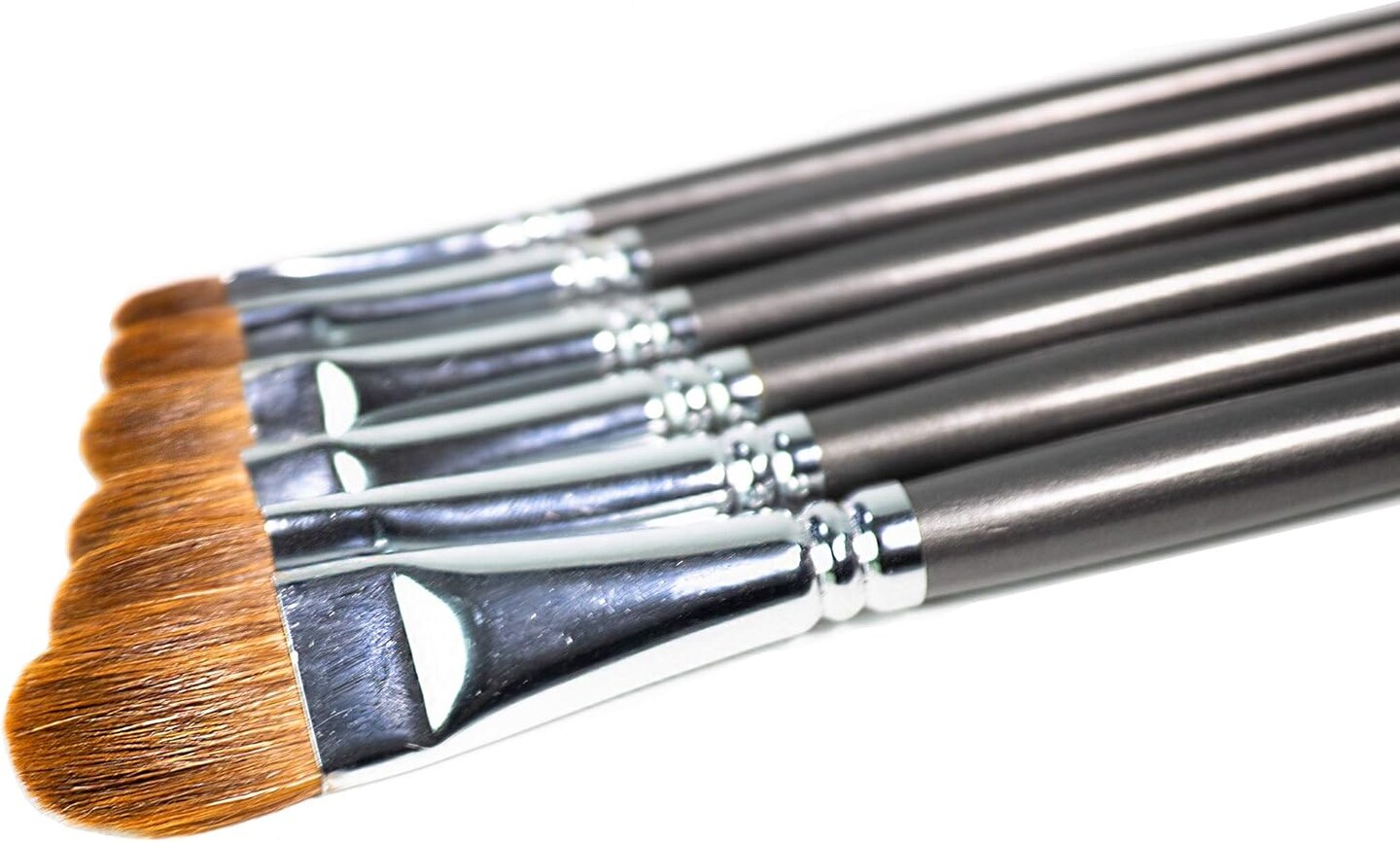 6 PCS Red Sable Filbert Paint Brushes – Acrylic, Watercolor & Oil Painting, Long Handle