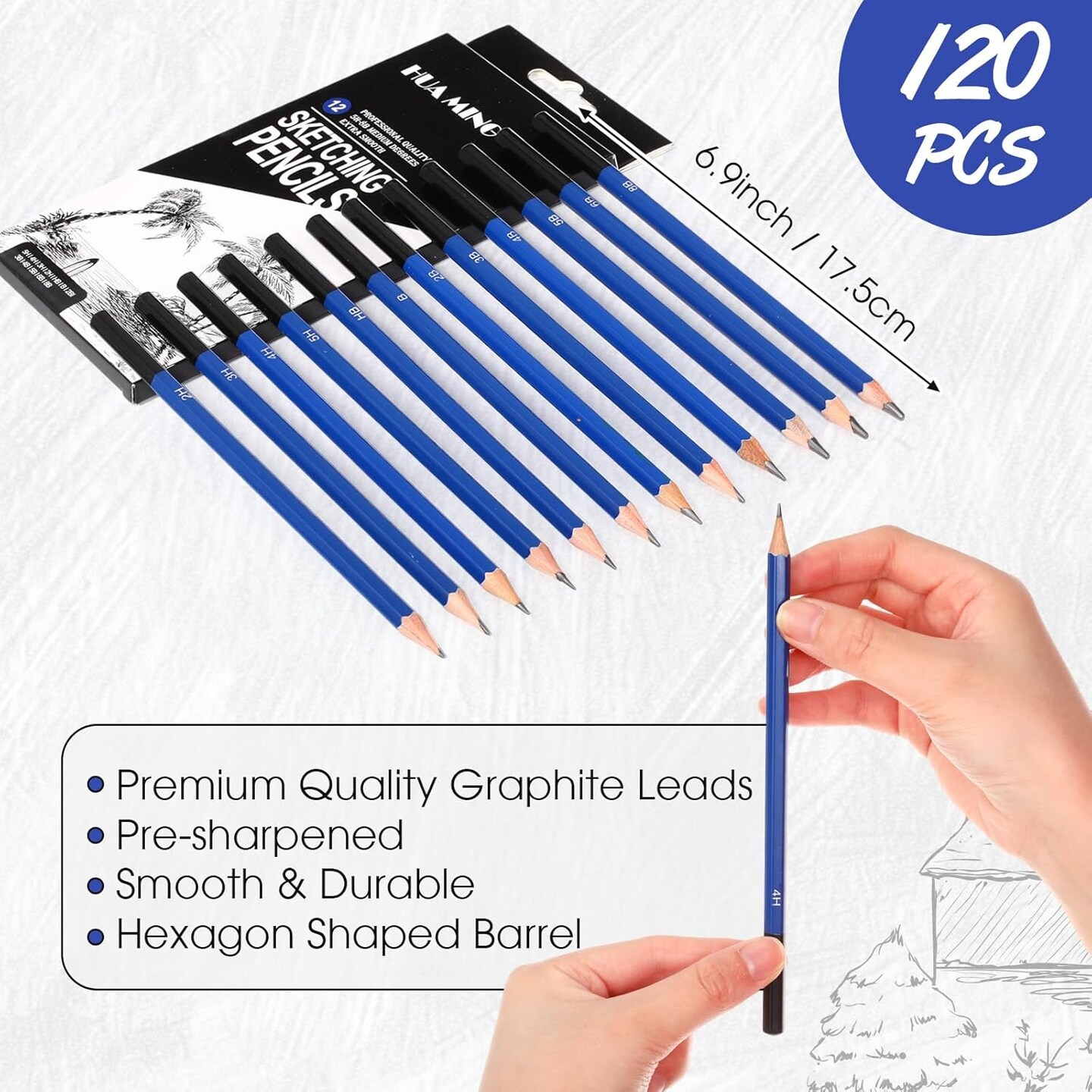 120 Pcs Graphite Sketch Pencil Set (8B - 5H) Professional Drawing Pencils for Beginners Pro Artists Drawing Art, Sketching