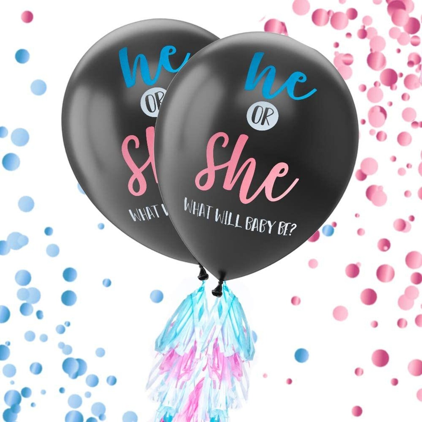 Gender Reveal Balloon Kit &#x2013; 2-Pack Giant XL Confetti Balloons with 24 Tassels and String &#x2013; Gender Reveal Party Supplies, 36-Inch Diameter Balloons