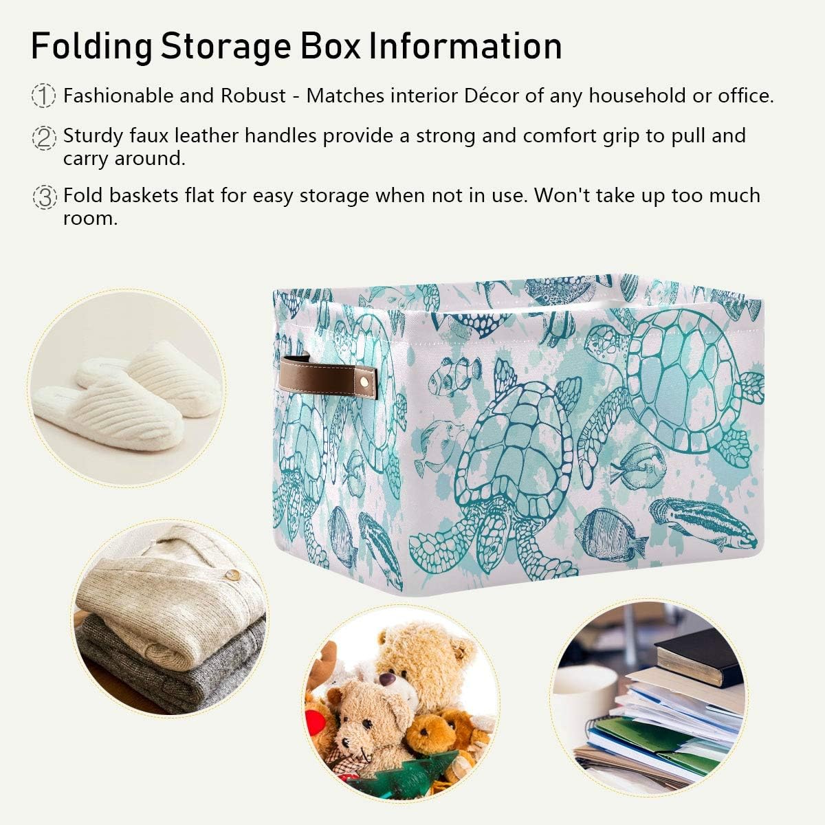 Summer Storage Basket Cube Tropical Ocean Sea Turtle Fish Large Collapsible Toys Storage Box Bin Laundry Organizer for Closet Shelf Nursery Kids Bedroom,15x11x9.5 in,2 Pack