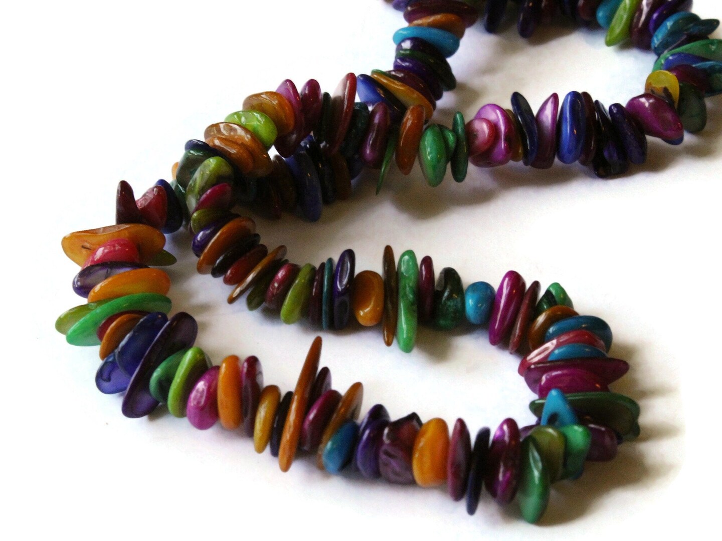 Dyed Jewel Tone Multi-Color Seashell Chip Beads 15 Inch Strand