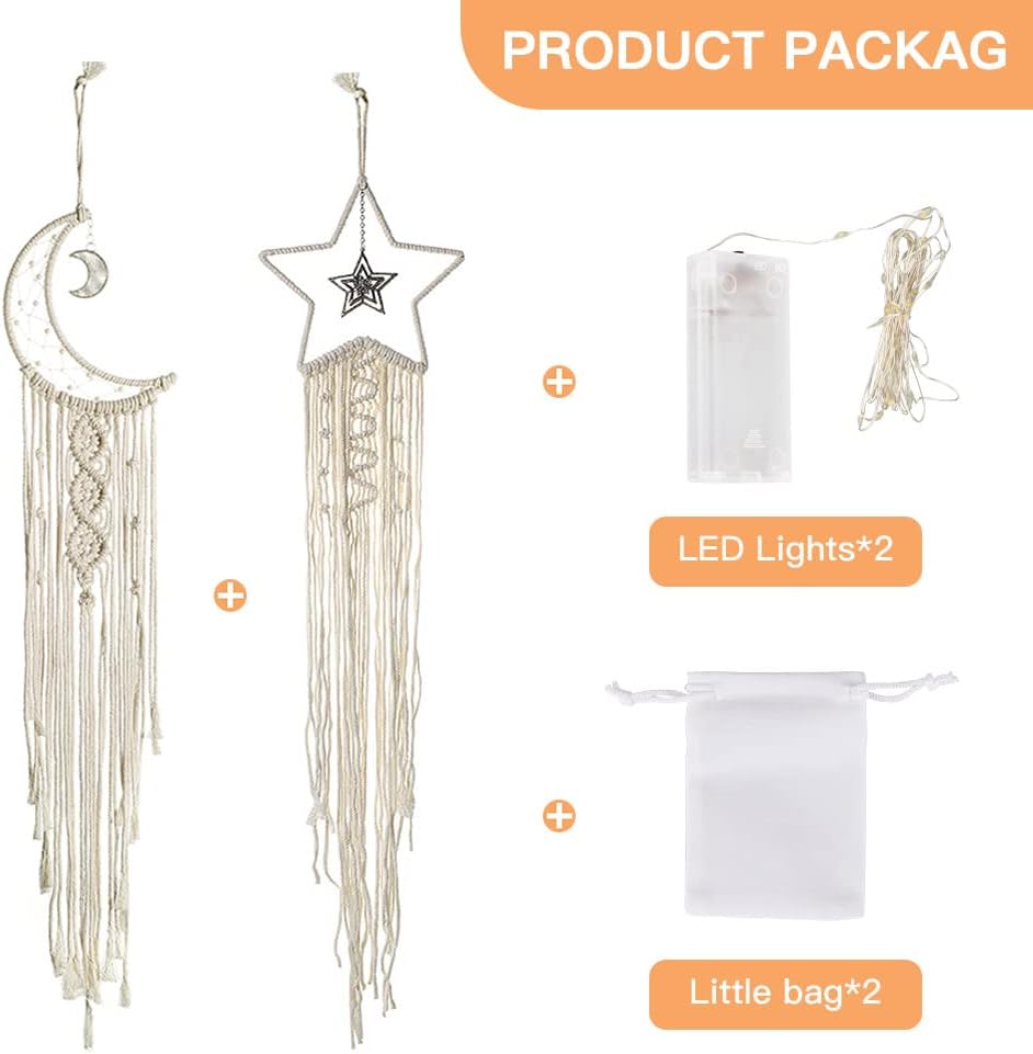 Boho Macrame Woven Wall Hanging (Star and Moon-white)