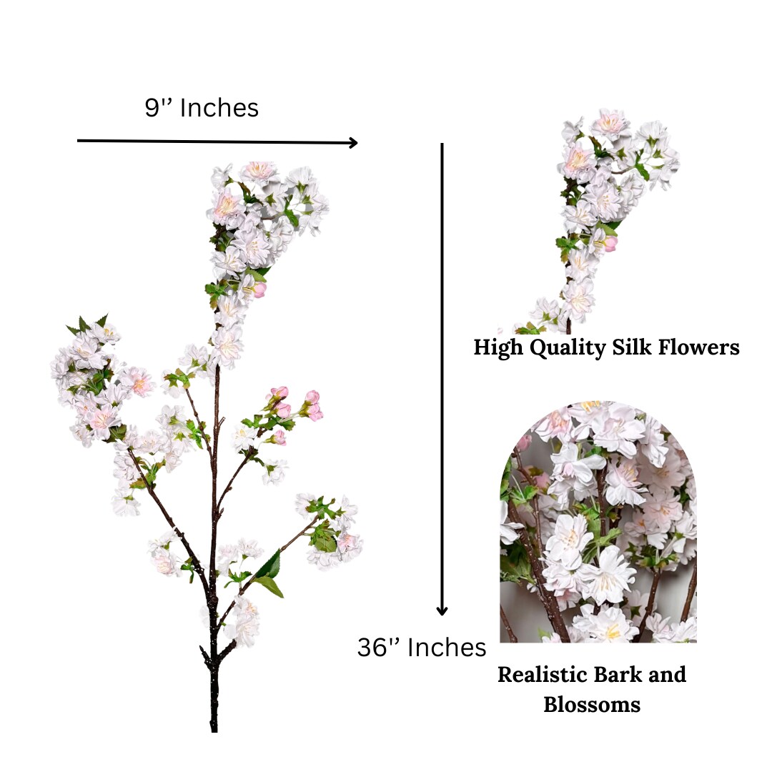 Camilla Faux Light Pink Cherry Blossom Stem 33" Bundle of 3 Realistic Branches