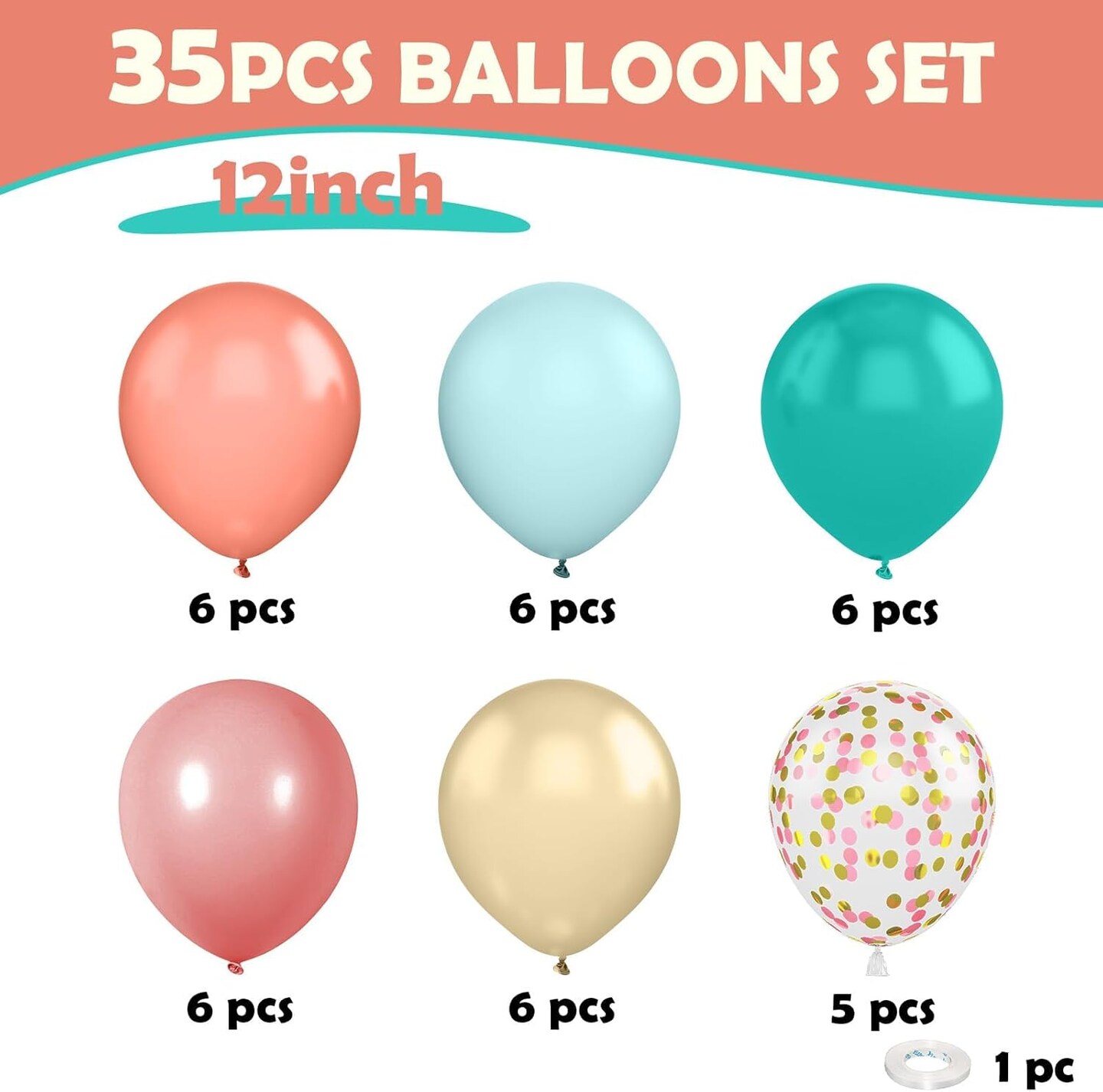 12 Inchs Teal Retro Apricot Confetti Balloons with 12 color choices