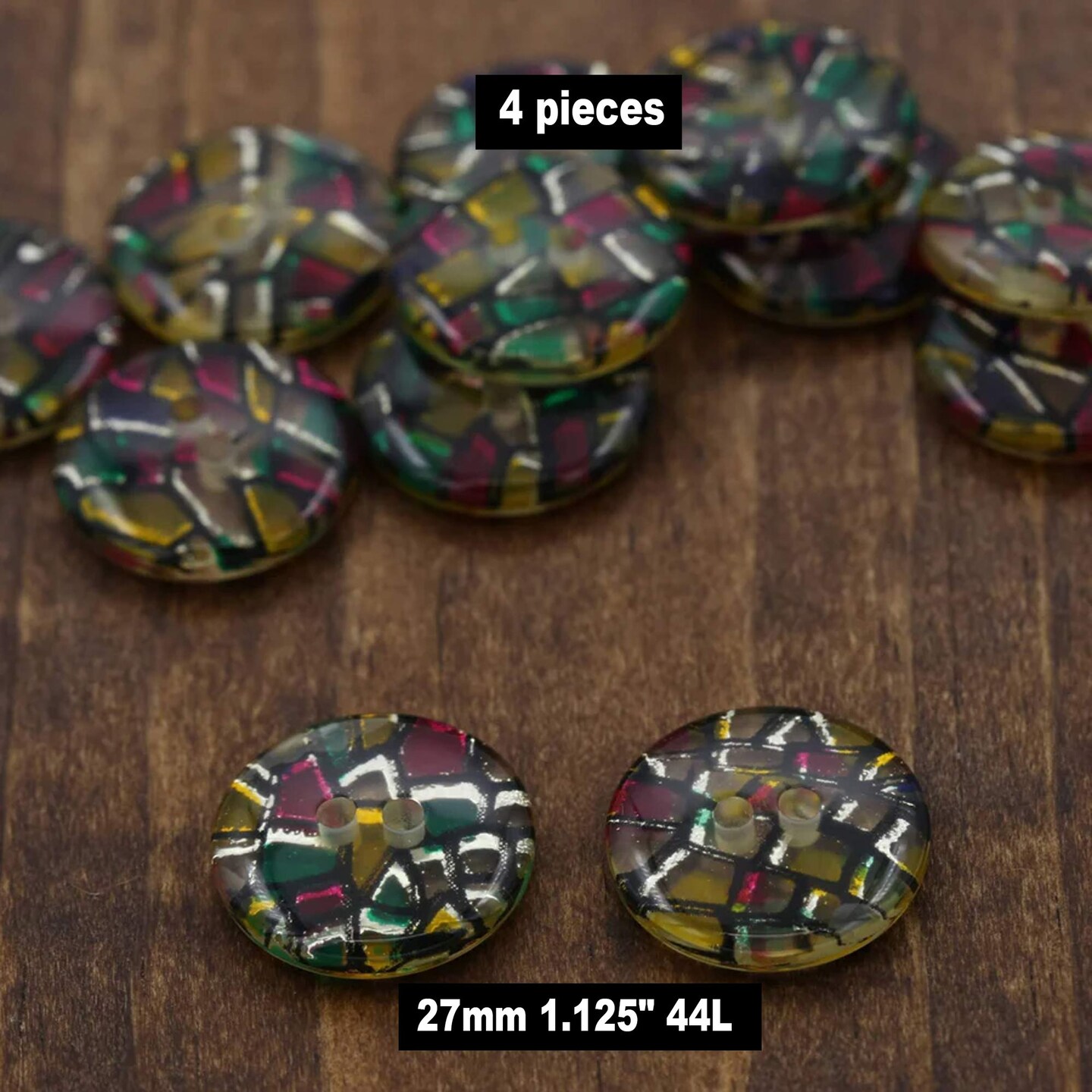 4 Pieces Colorful Gold Glitter Art Deco Shards Buttons 1.125 Inch