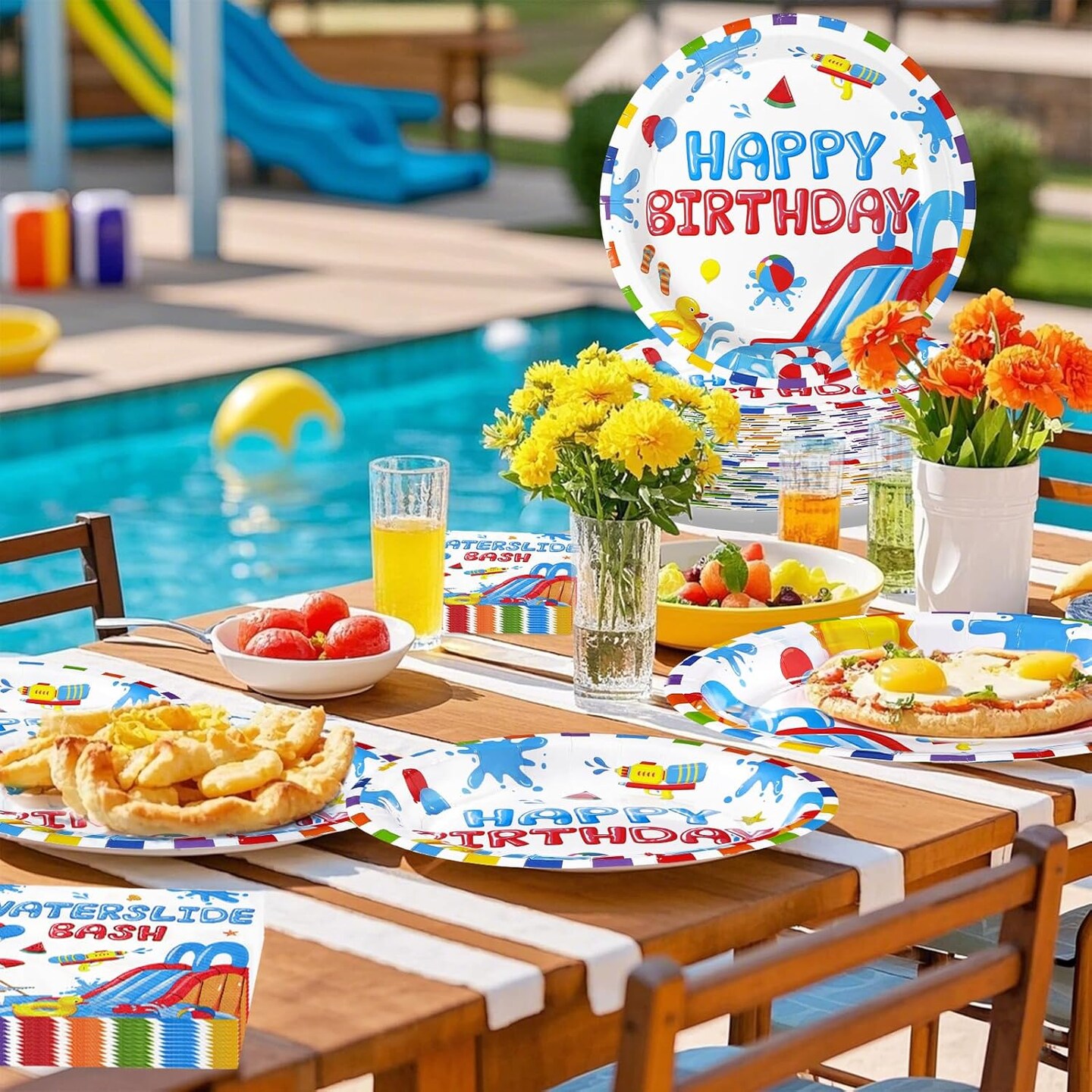 96 Pcs Splish Splash Birthday Decor Disposable Pool Party Plates Napkins Forks