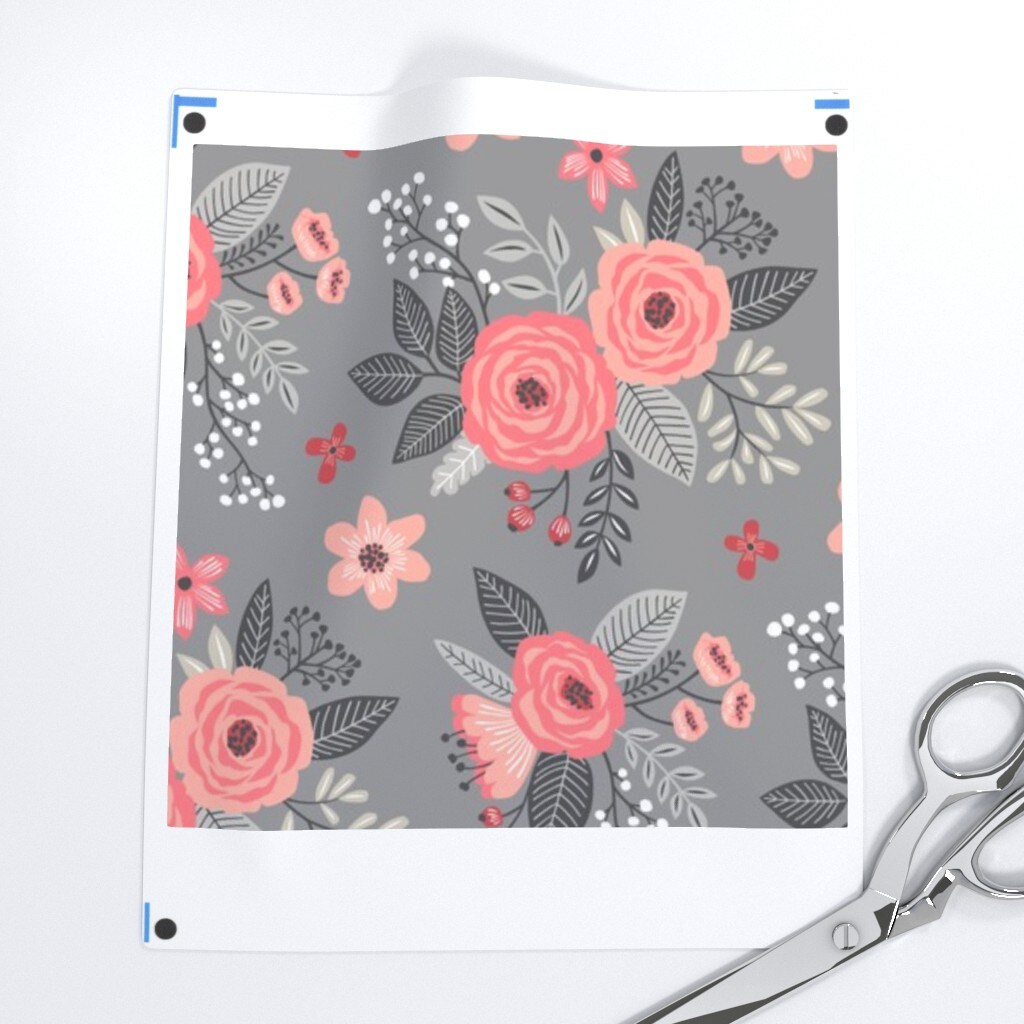 Vintage Antique Floral Flowers Peach Grey Bouquet Summer Spring Custom Printed Fabric by Spoonflower Various Fabrics by the Yard or Fat Quarter