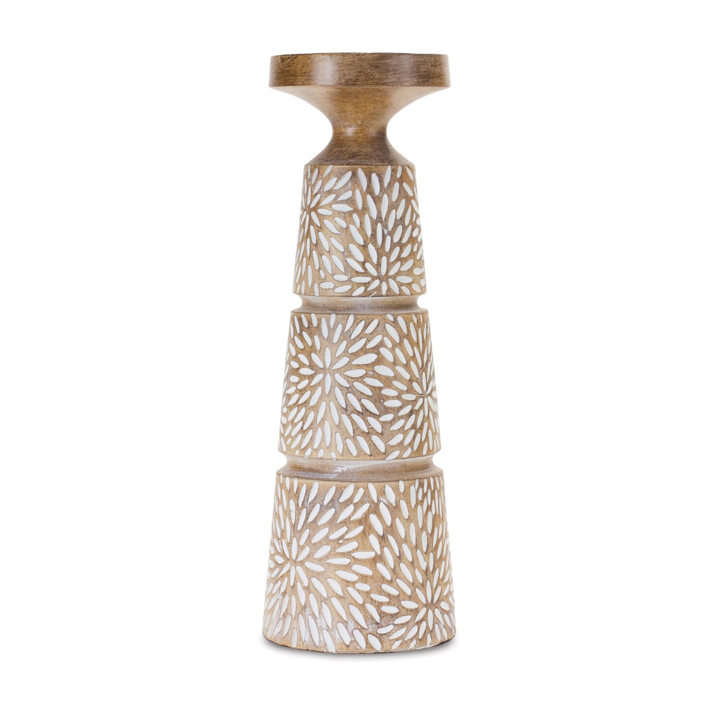 Resin Pillar Candle Holder Set Wood Grain Design Brown White Home Decor