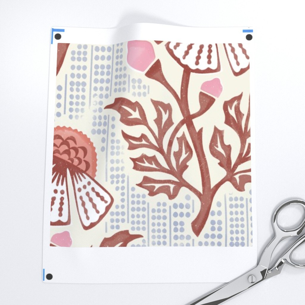 Rustic Floral Traditional Japandi Boho Block Print Hand Stamped Custom Printed Fabric by Spoonflower Various Fabrics by the Yard or Fat Quarter