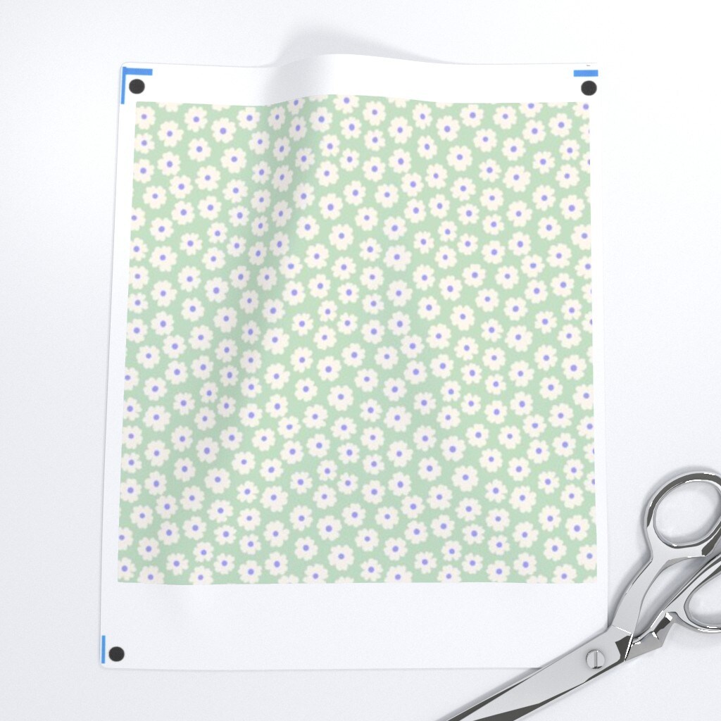 Ditsy Daisy Flower Mint Green Cute Floral Small Scale Kids Spring Pretty Pastel Custom Printed Fabric by Spoonflower Various Fabrics by the Yard or Fat Quarter