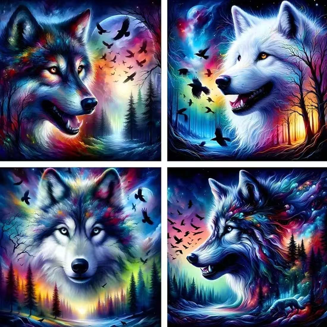 4 Packs Animal Wolf Series Diamond Art Kits