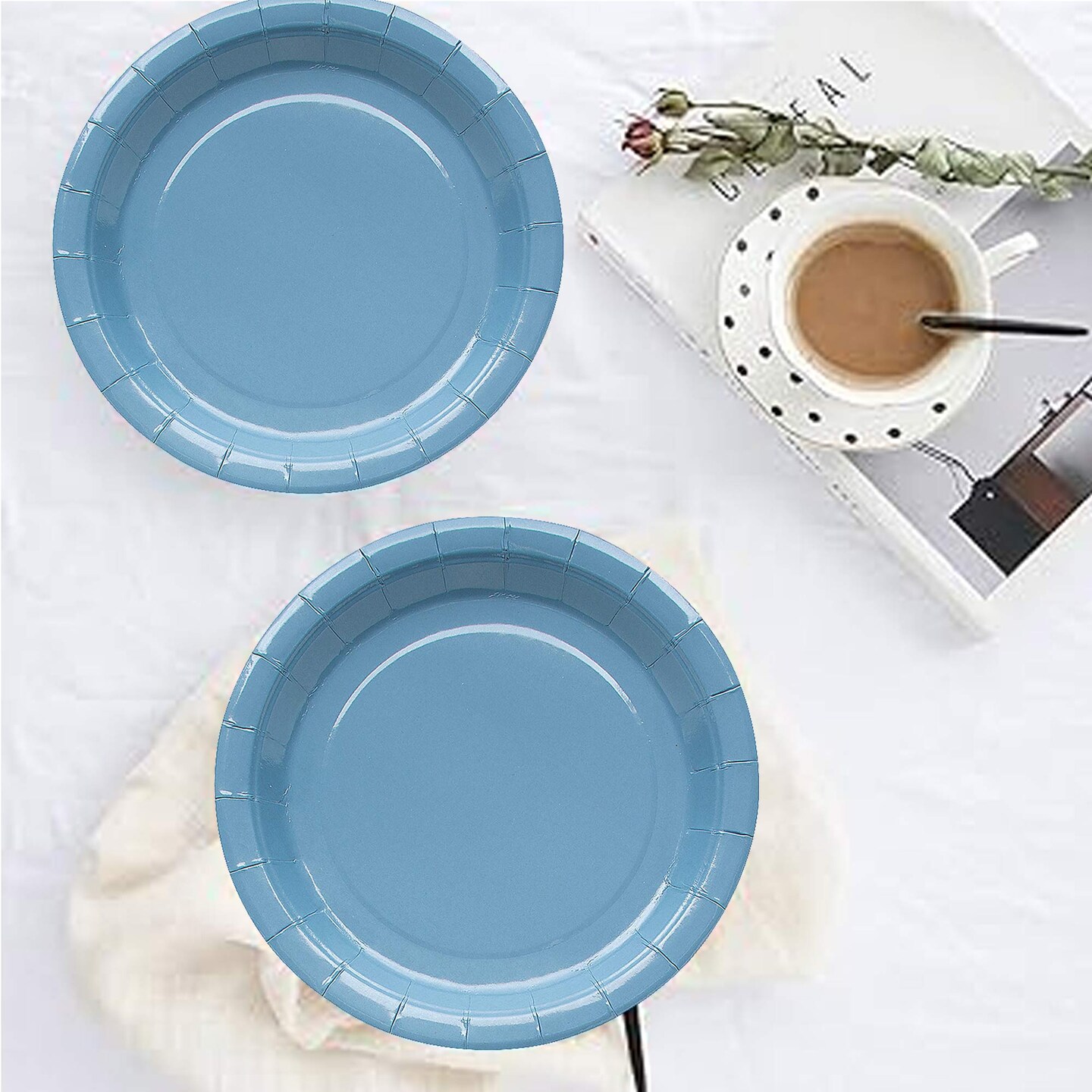 24 Count Slate Gray Round Dessert Plates for Modern Party Settings 7 Inch