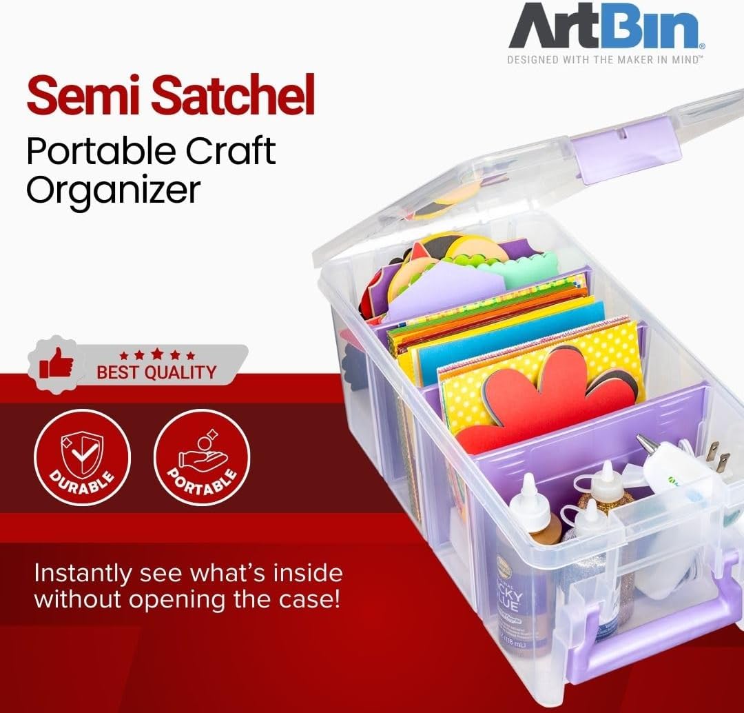 Portable Craft Organizer with 3 Dividers for Storage Case for Art & Craft Supplies(Purple)