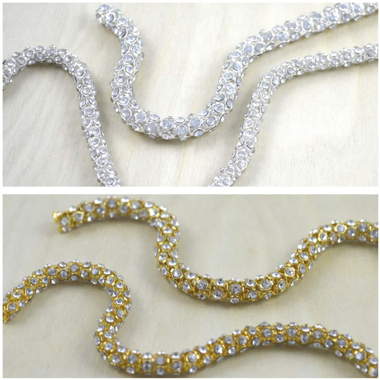 1 Yard 3/8" 0.95cm Gold Jessamina Rhinestone Cord Trim for Gown Straps & Accessories