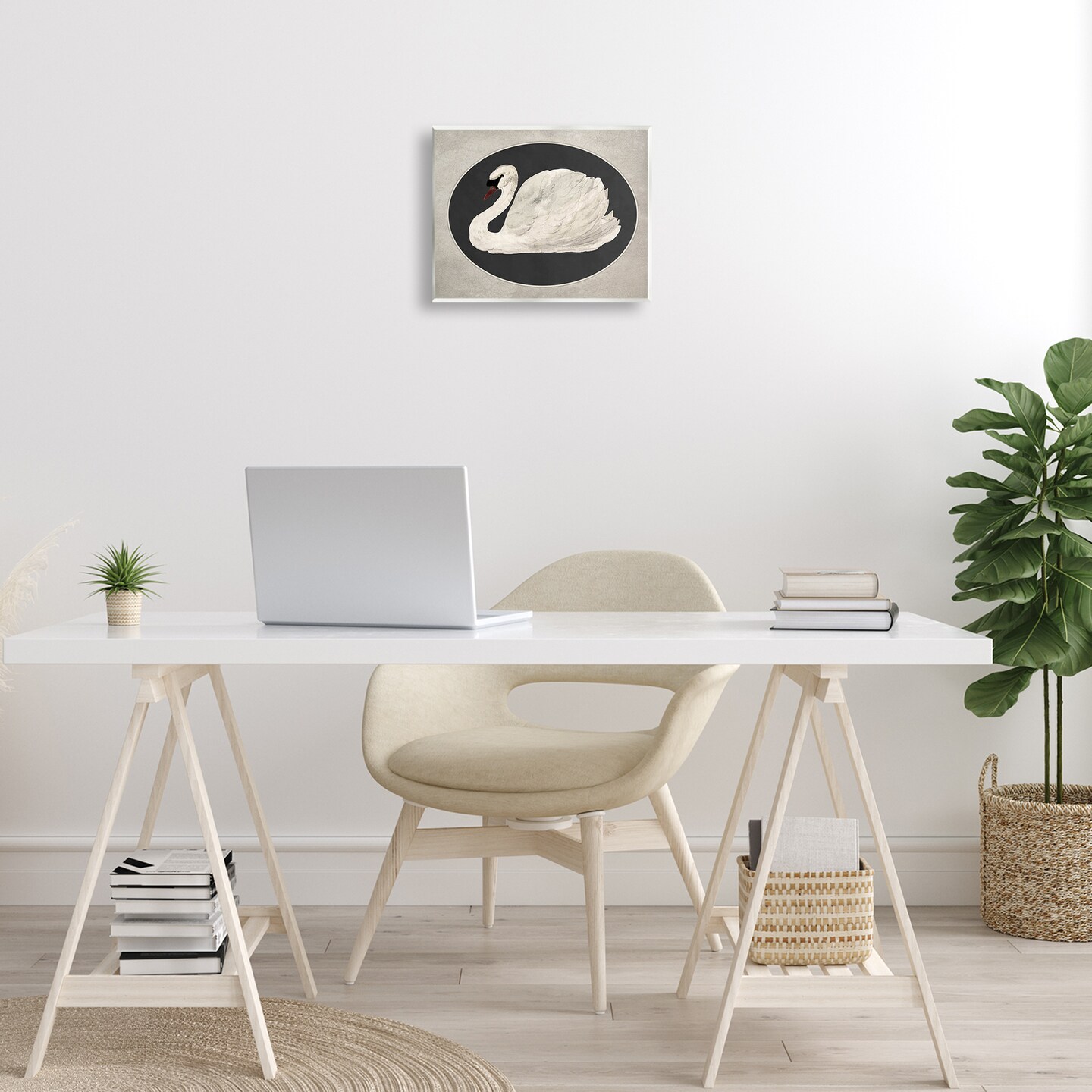 Stupell Industries Vintage Swan in Rounded Oval Wall Plaque By Lettered and Lined