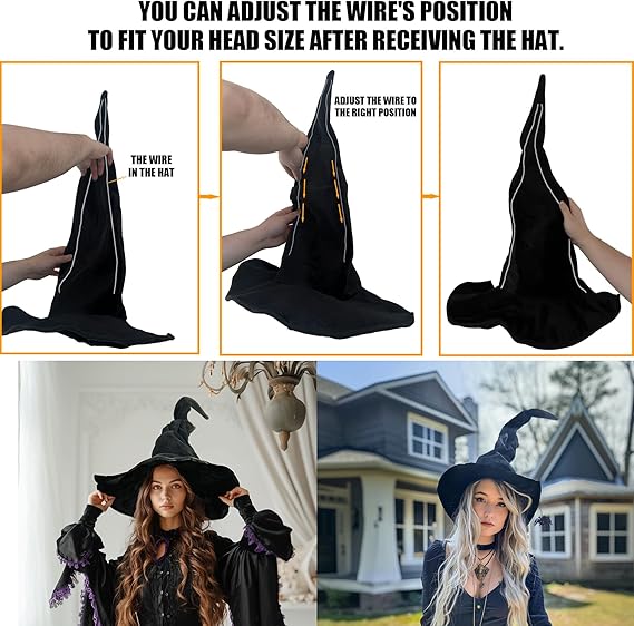 Halloween Witch Hat Black Witch Hat with Detachable Spider Halloween Costume Accessories for Women Party