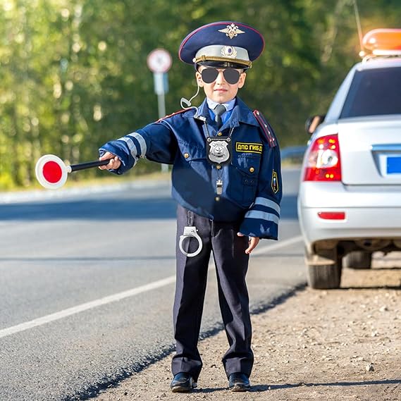 Police Pretend Play Toys Set, Kids Police Officer Costume with Detective Badge, Handcuffs, Cop Dress up Accessories