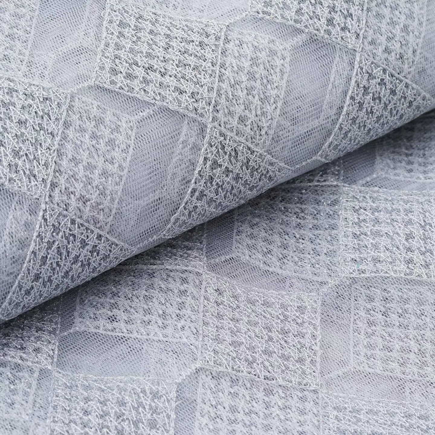 54&#x22; x 4 yards Silver White Checkered Polyester Fabric Bolt Craft Sewing Wedding