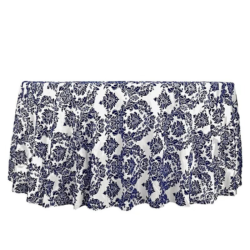 120&#x22; Royal Blue Damask Flocked Table Top Round Tablecloth Wedding Party Linens