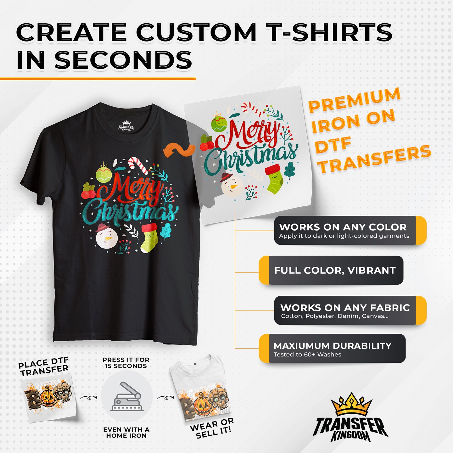 Iron on DTF Transfer Halloween Bundle 8 - 12 Best Seller T-shirt Designs Ready To Press