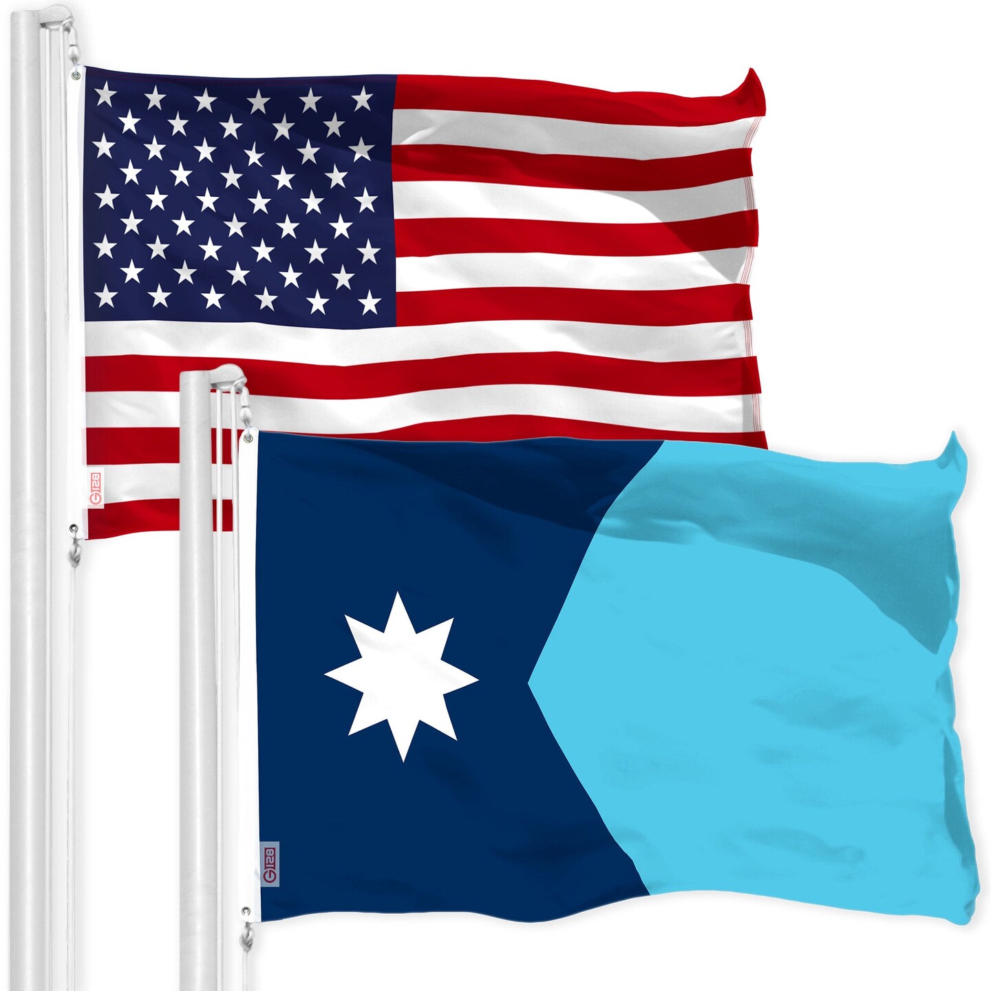 G128 Combo Pack: American USA Flag 3x5 Ft &#x26; Minnesota New Version MN State Flag 3x5 Ft | Both LiteWeave Pro Series Printed 150D Polyester | Indoor/Outdoor, Vibrant Colors, Brass Grommets