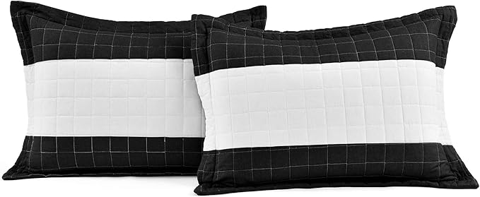 New Berlin Quilt Striped Pattern 3 Piece Bedding Set, Full/Queen, Black &#x26; White