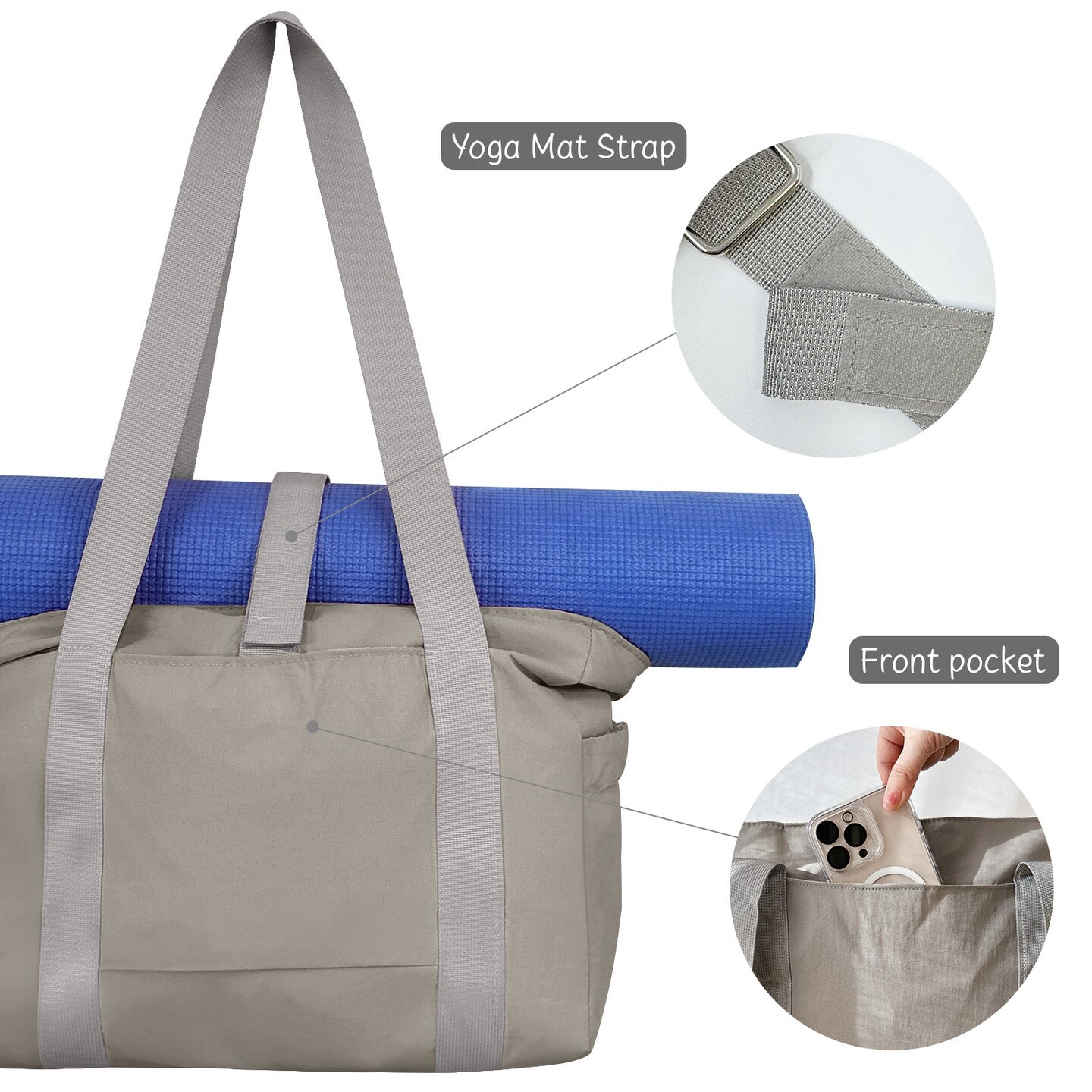 Wrapables Sporty Yoga Tote Bag, Gym, Work, Overnight and Travel Bag, Gray