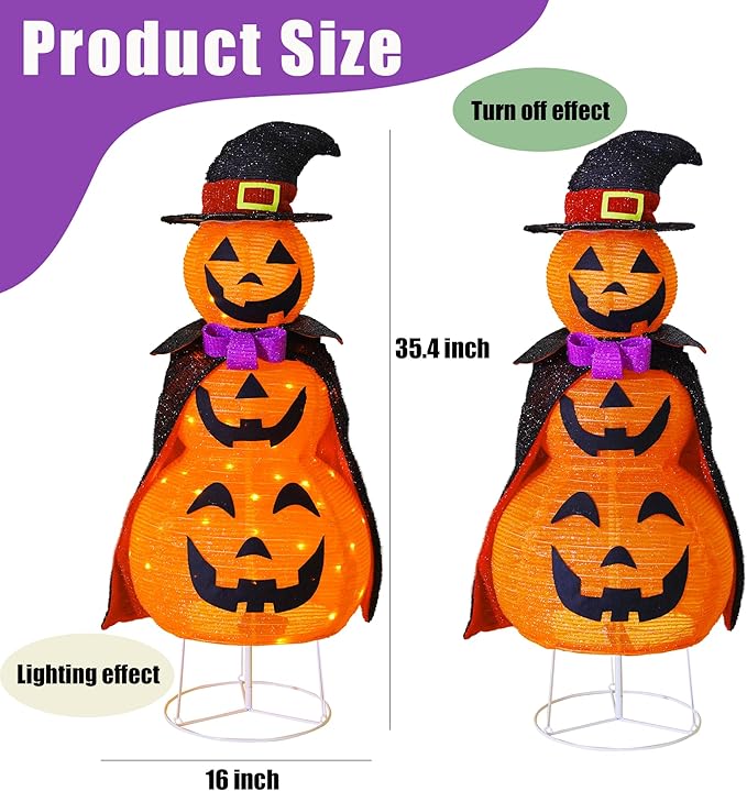Pumpkin Decorations, Light Up 60 LED Pumpkin with Cloak with 8 Lighting Mode, Pop Up Jack-o-Lantern for Outdoor Indoor Garden Yard Porch Home Party Decor