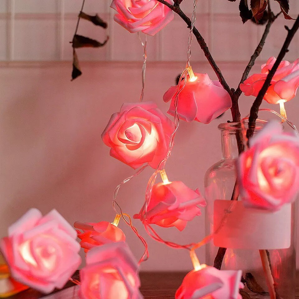 2 Packs 20 LED Rose Flower String Lights 10ft Battery Operated Decorative Light