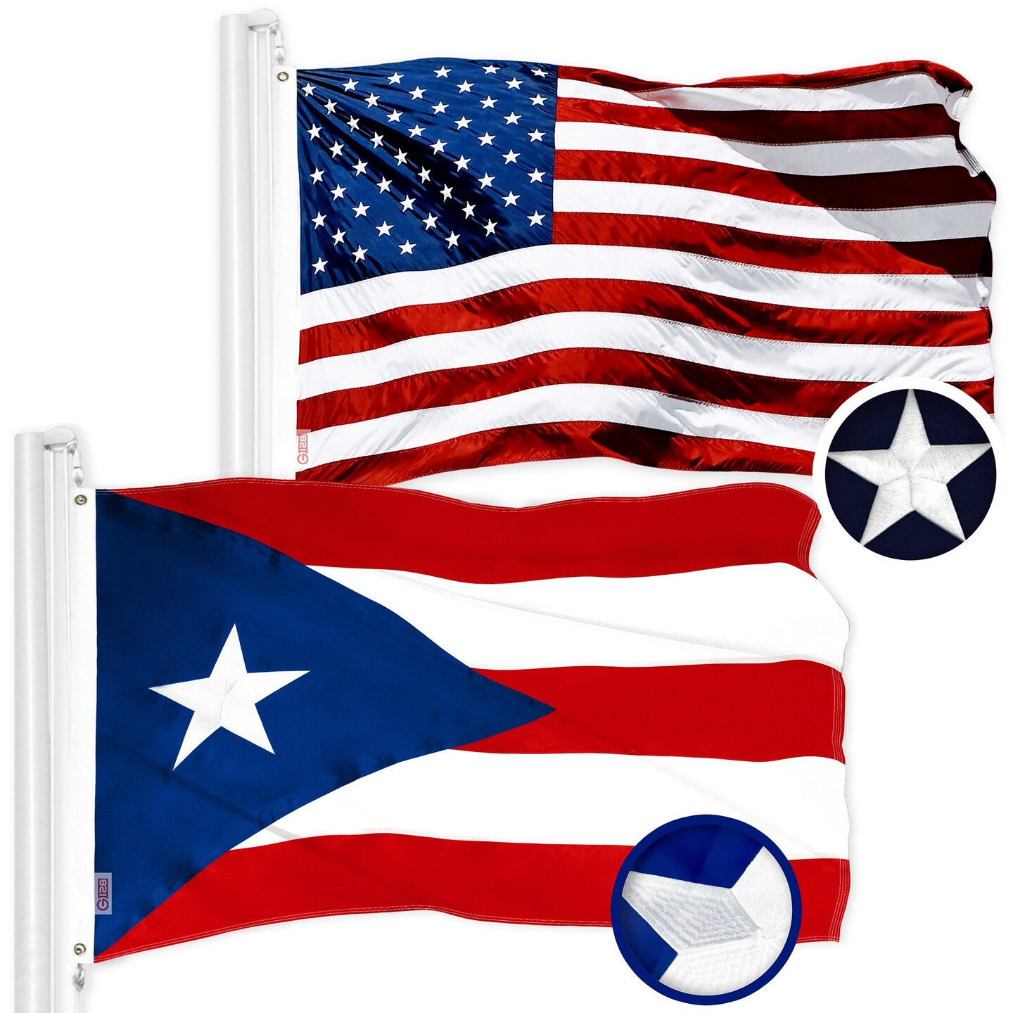 G128 Combo Pack: American USA Flag 2.5x4 Ft & Puerto Rico Puerto Rican Flag 2.5x4 Ft | Both ToughWeave Series Embroidered Polyester, Embroidered Design, Indoor/Outdoor, Brass Grommets