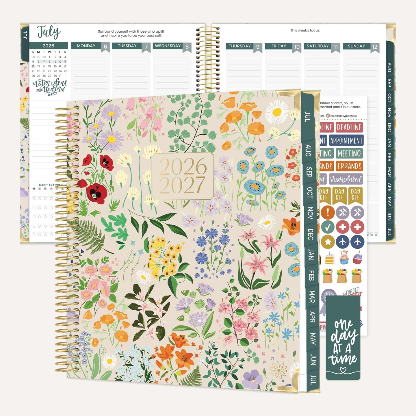 bloom daily planners 2026–2027 Academic Vision Planner, 13-Month Monthly & Weekly Hard Cover, 7.5" x 9", Garden Party